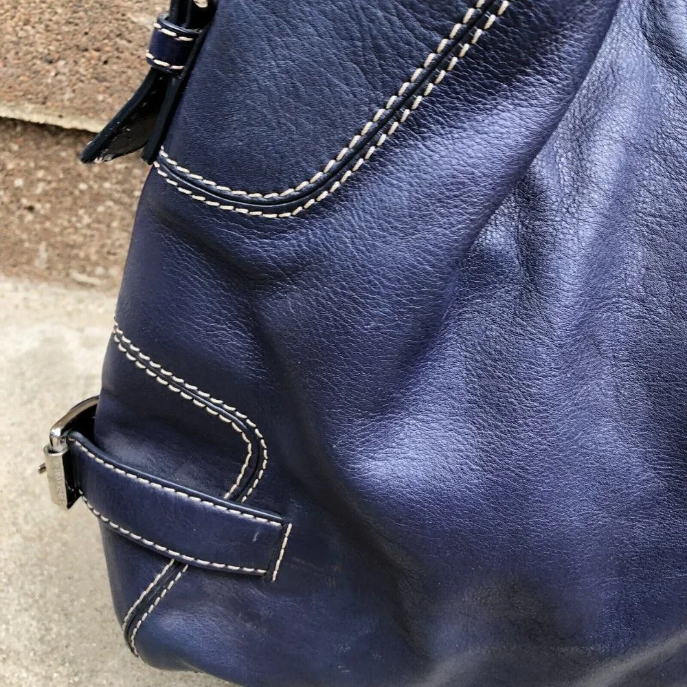 VTG MICHAEL KORS Full Leather Shoulder Purse Hand Bag Blue Bucket Design…​​​​